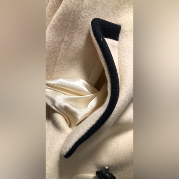 J. Crew Nello Gori Tipped Trim 100% Wool Off White & Black Pea Coat EUC 2 - Picture 7 of 16
